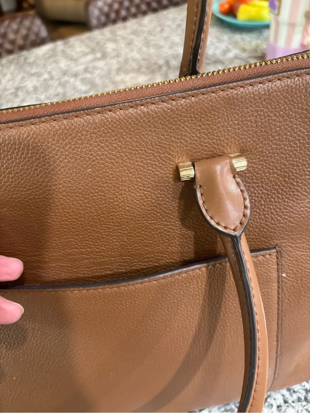 Michael Kors Cognac Pebbled Leather Satchel with Gold Hardware